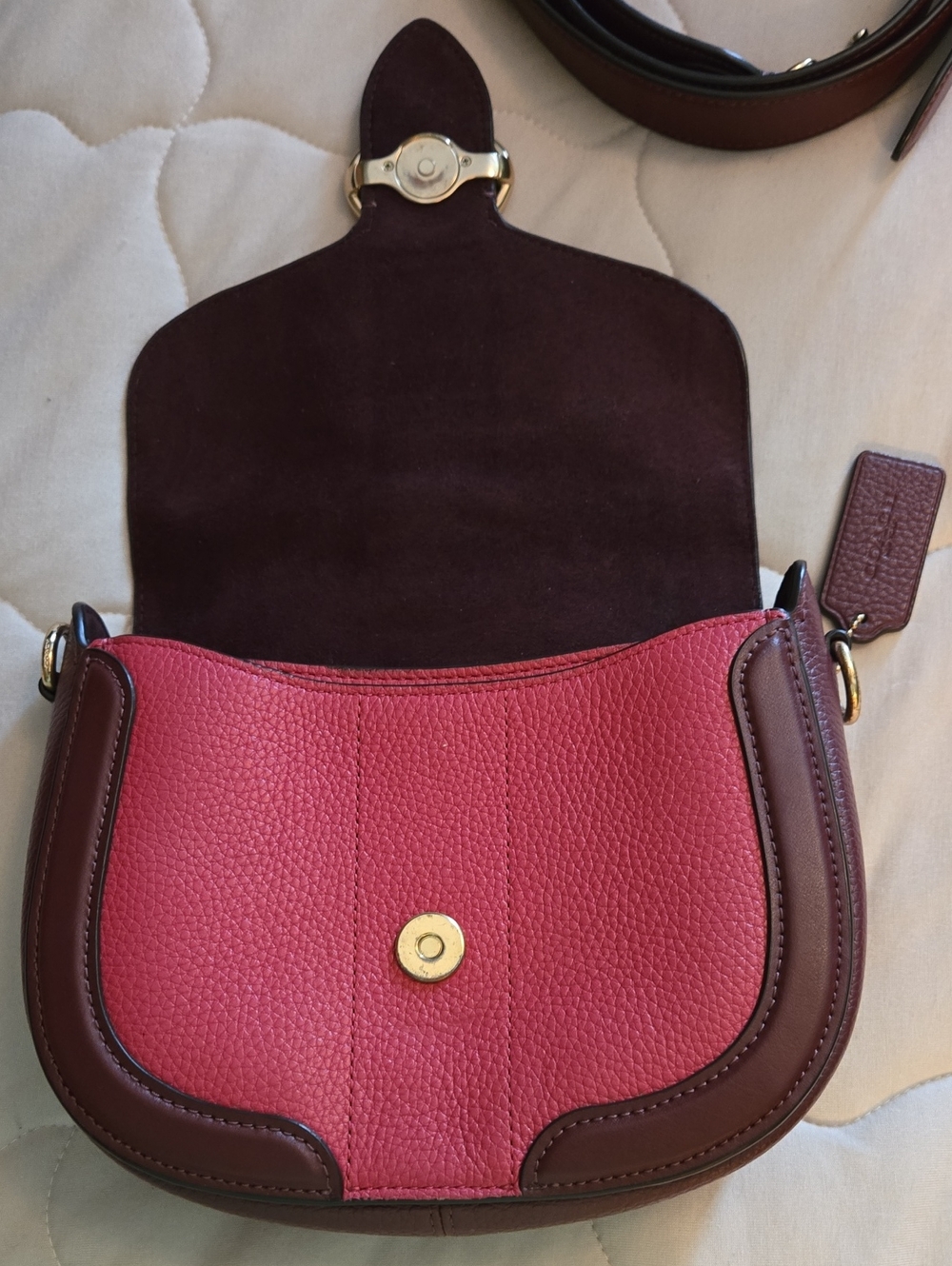 Coach Georgie Two-Tone Pink and Burgundy Saddle with Gold Hardware - Picture 5 of 11